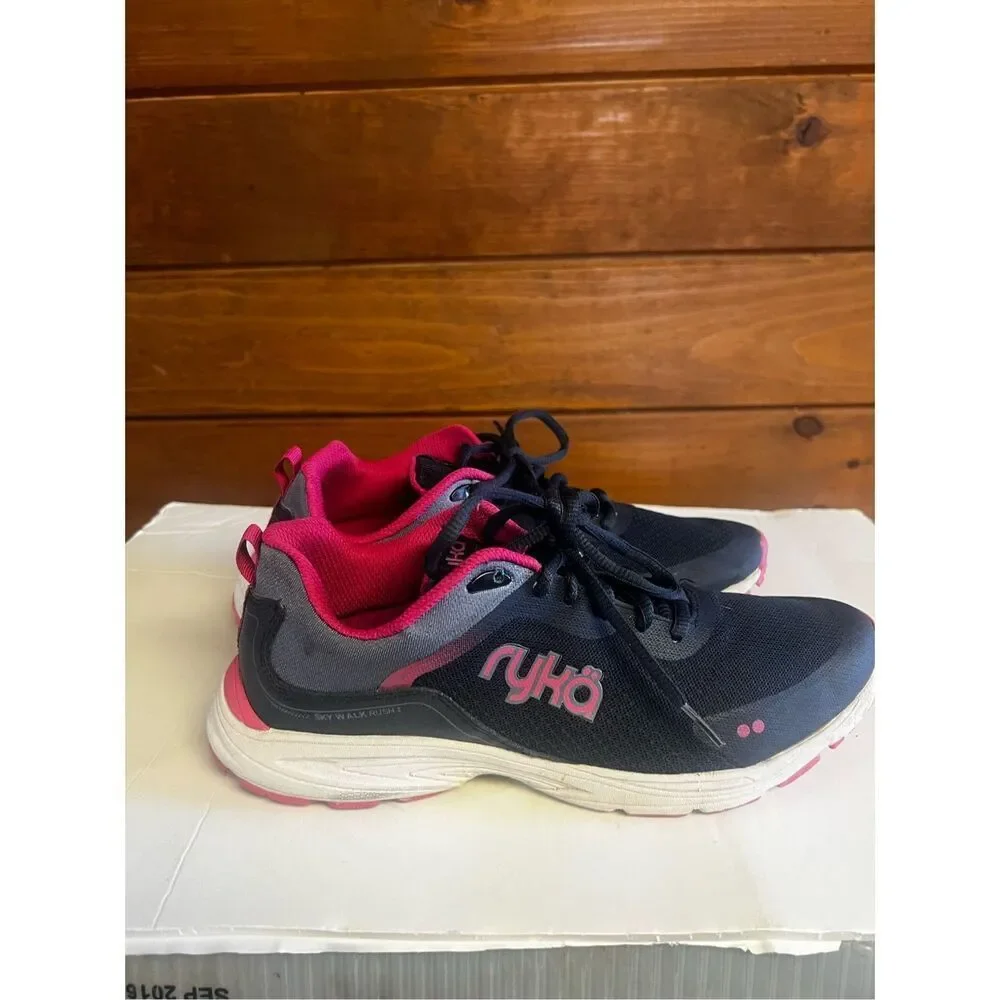 Ryka Shoes Womens Sz 8 Sky Walk Rush Sporty Low Sneakers Blue Pink Mesh Lace Up